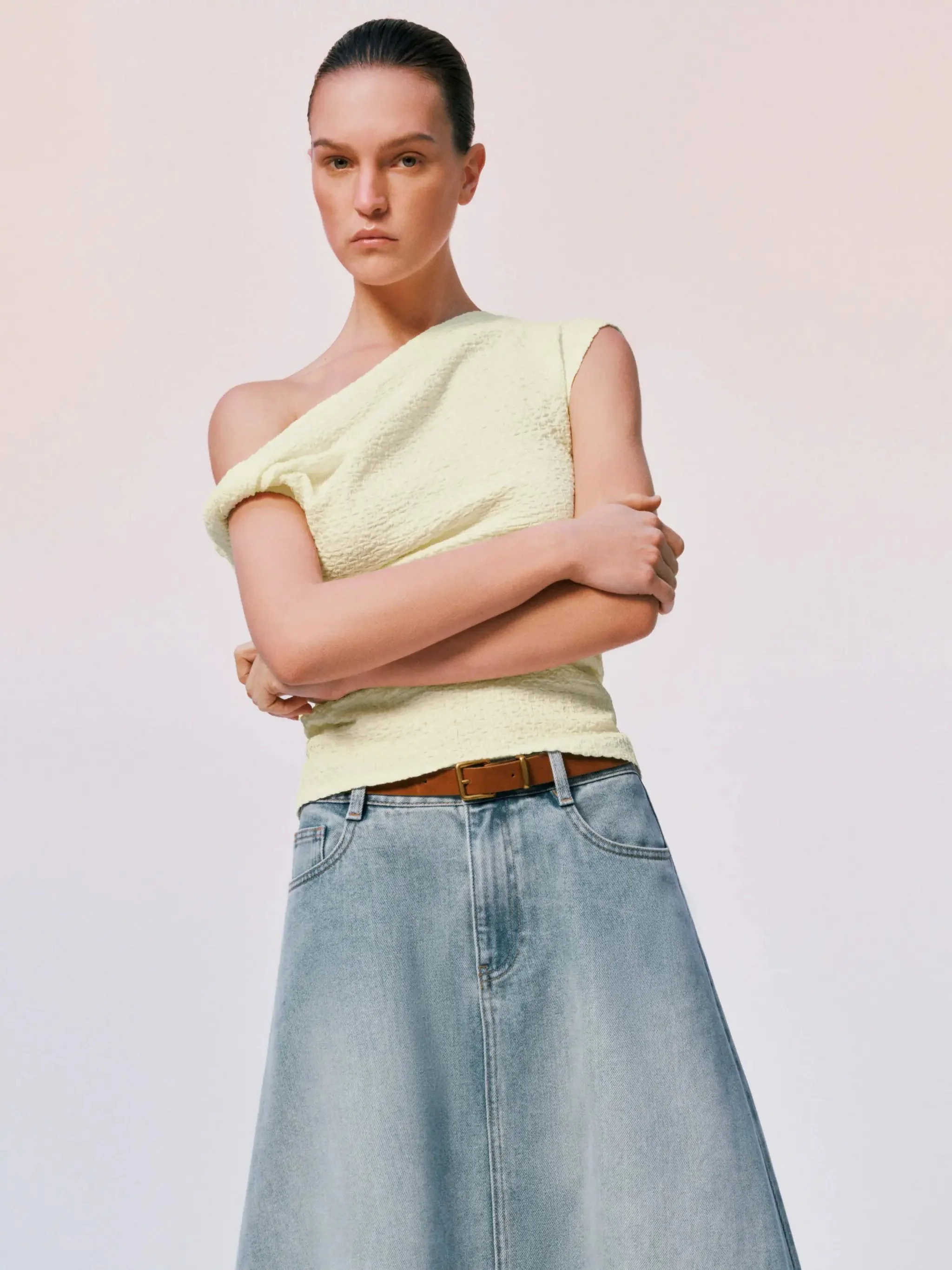 One Shoulder Skinny Fit Stretch Fabric T-Shirts
