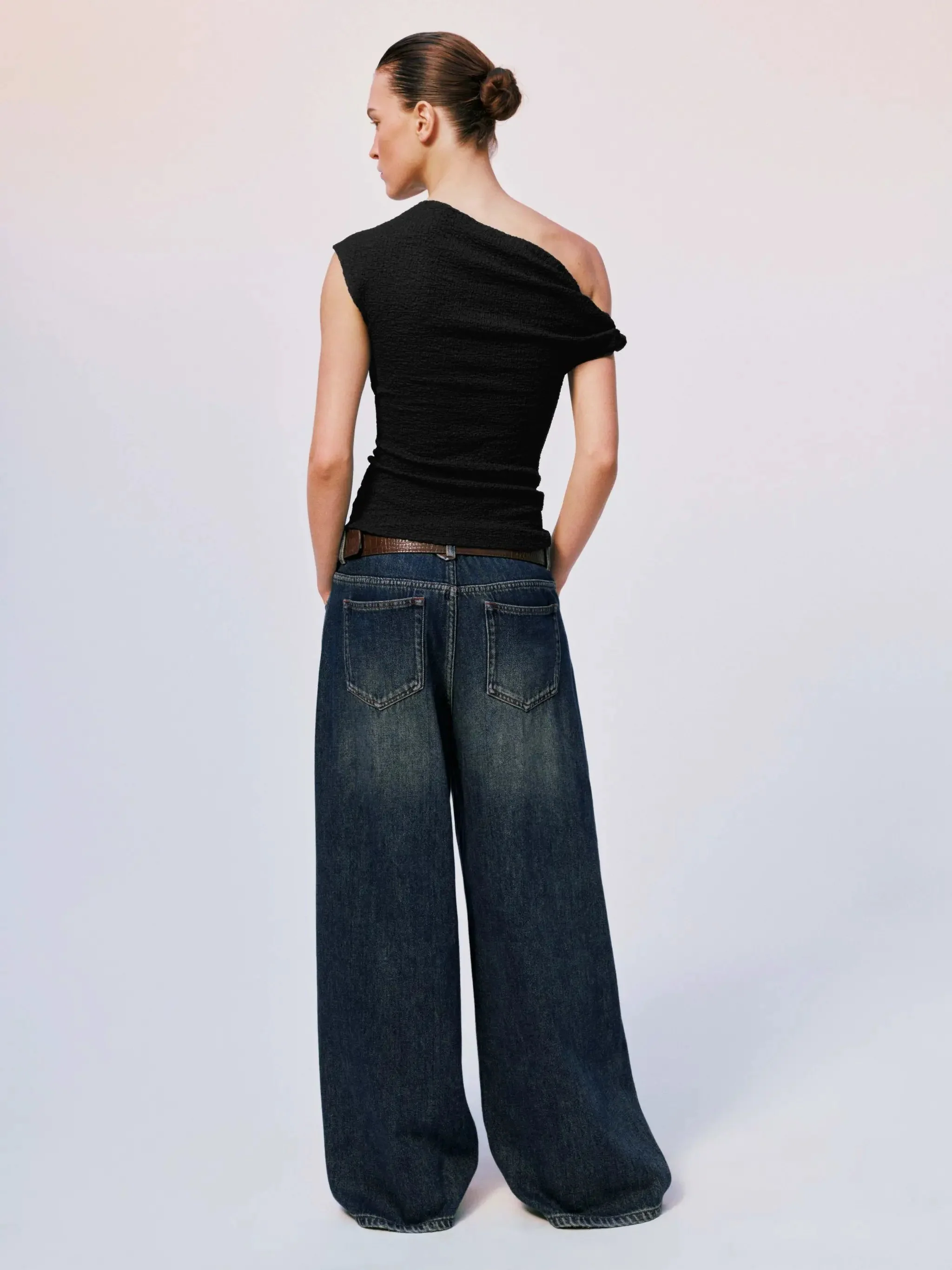 One Shoulder Skinny Fit Stretch Fabric T-Shirts