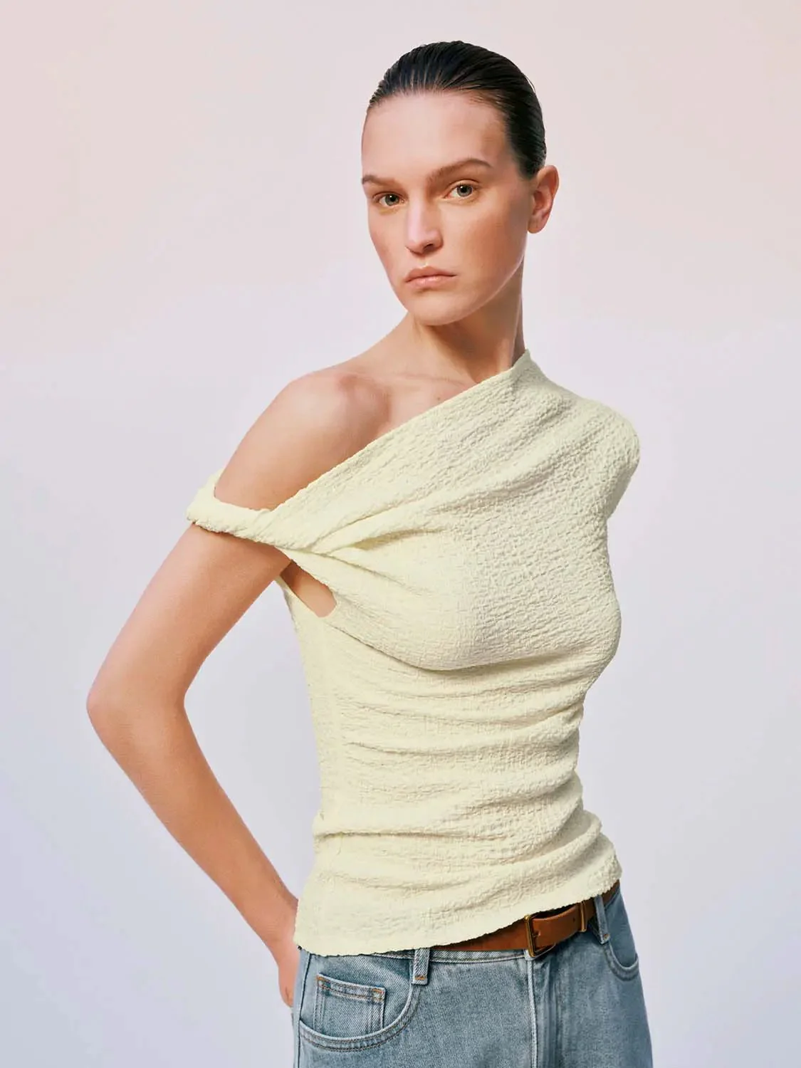 One Shoulder Skinny Fit Stretch Fabric T-Shirts