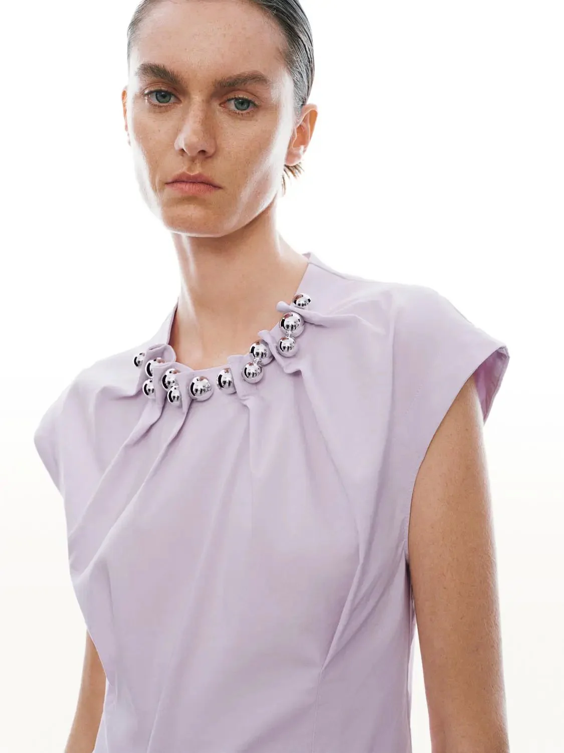 Pleat Detail Beaded Cap Sleeve Shirts