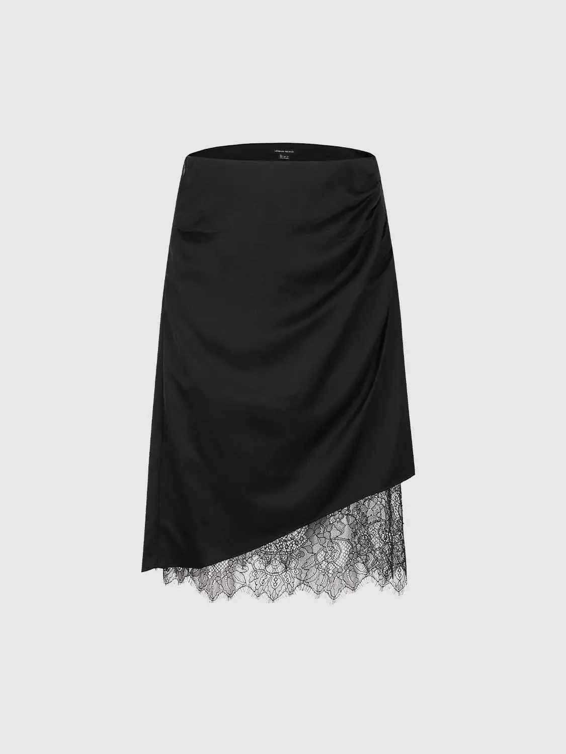 Lace Trim Draped Viscose Lyocell Linen Blend Midi Skirts