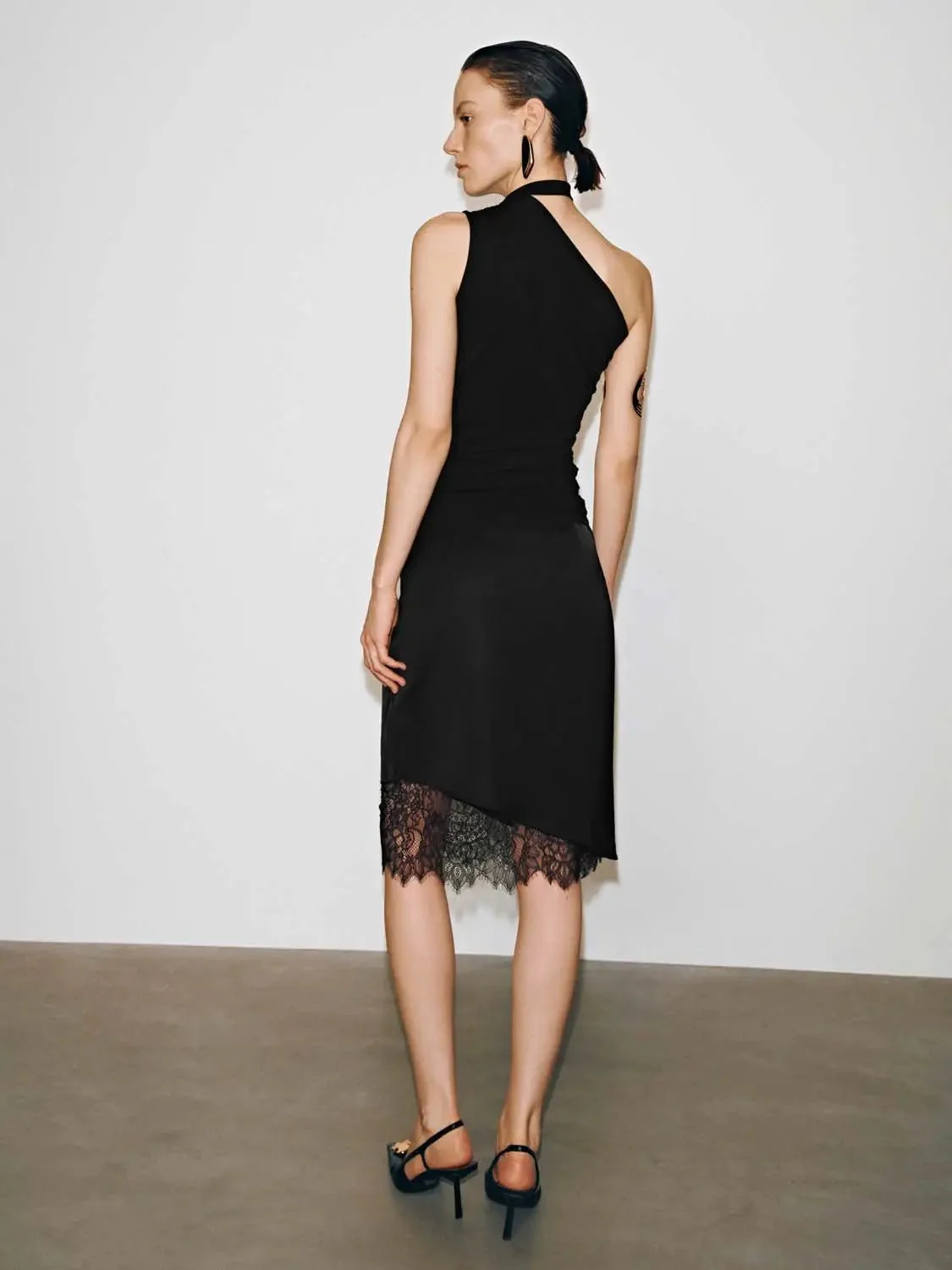 Lace Trim Draped Viscose Lyocell Linen Blend Midi Skirts