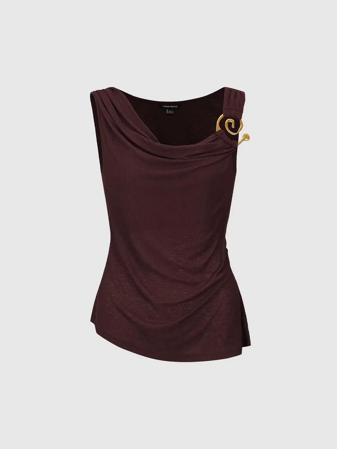 Cowl Neck Ruched Sleeveless Stretch T Shirt