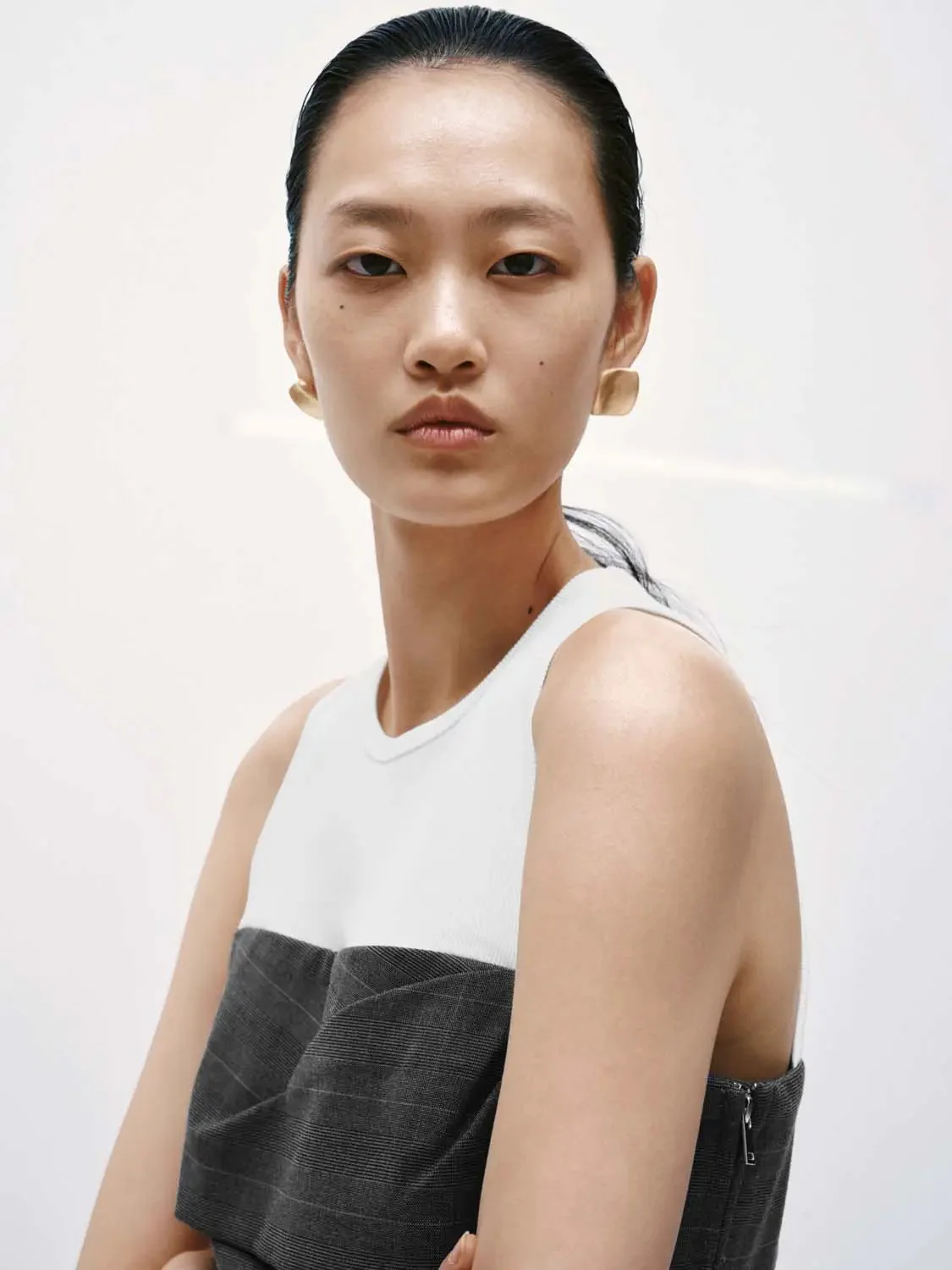 Cotton-Blend Layered Ruched Two-In-One Tank Top