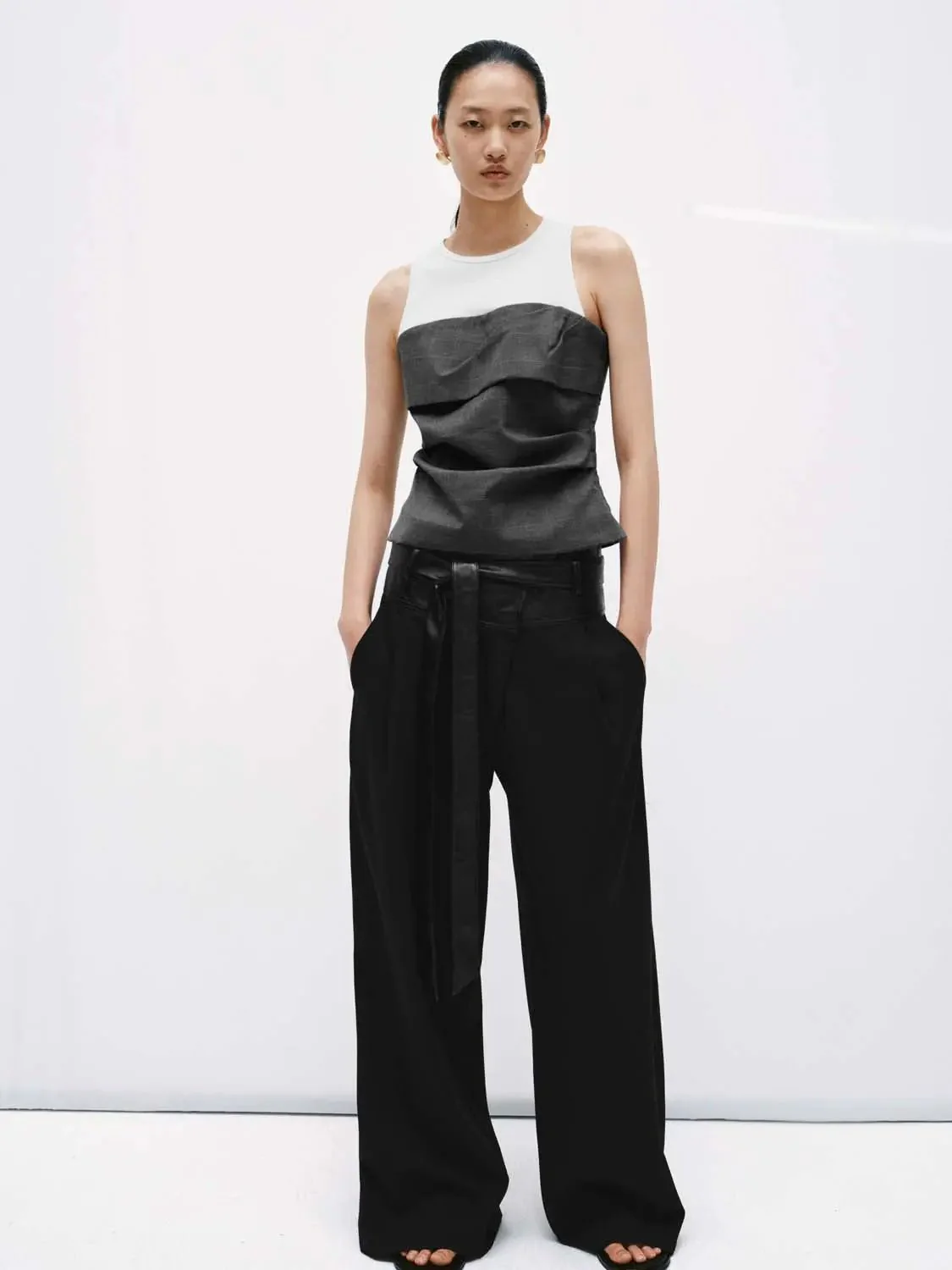 Cotton-Blend Layered Ruched Two-In-One Tank Top