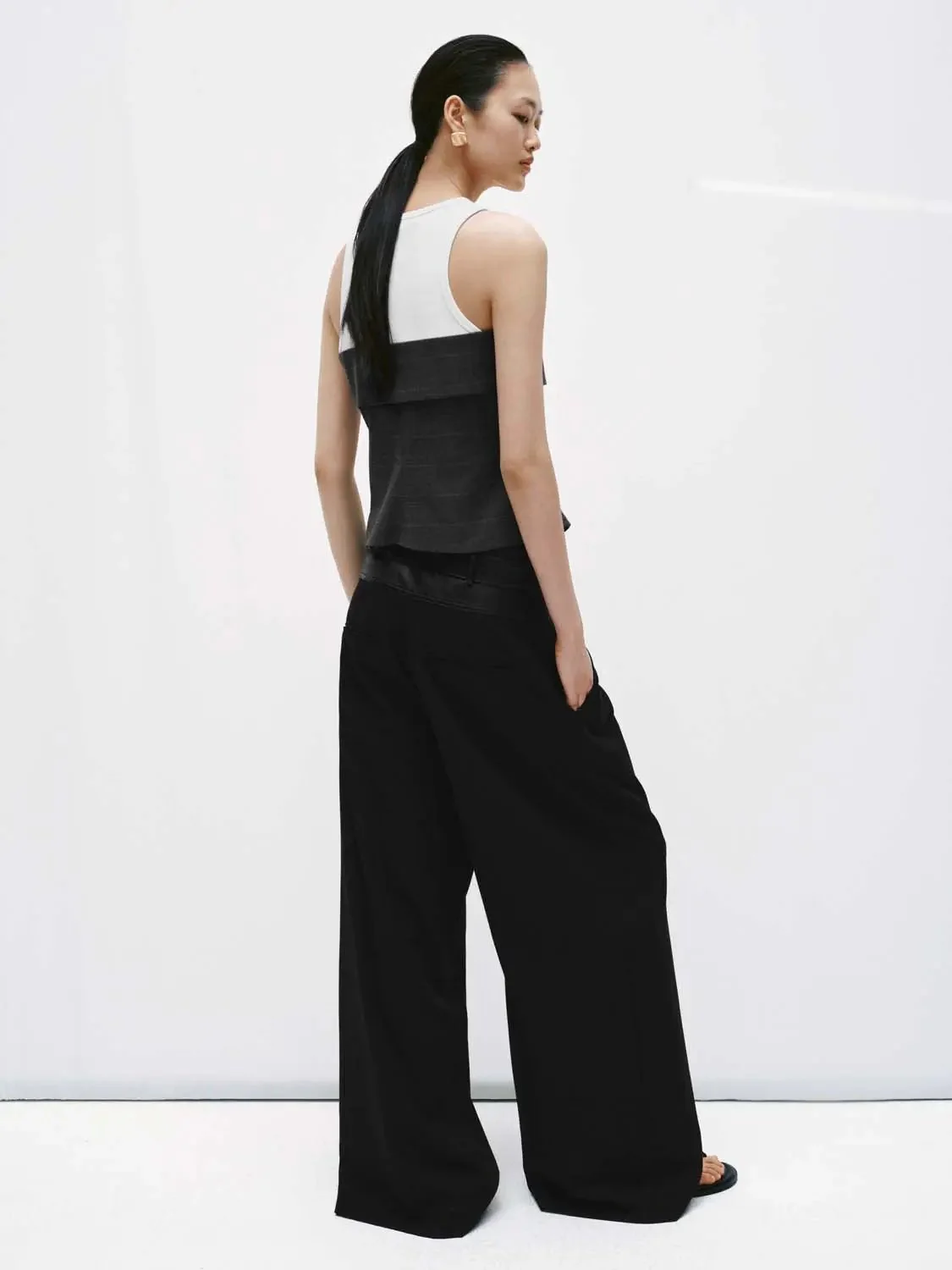 Cotton-Blend Layered Ruched Two-In-One Tank Top