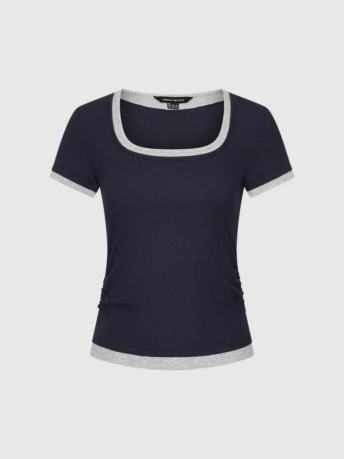 Contrast Trim Ruched Scoop Neck Knit Top