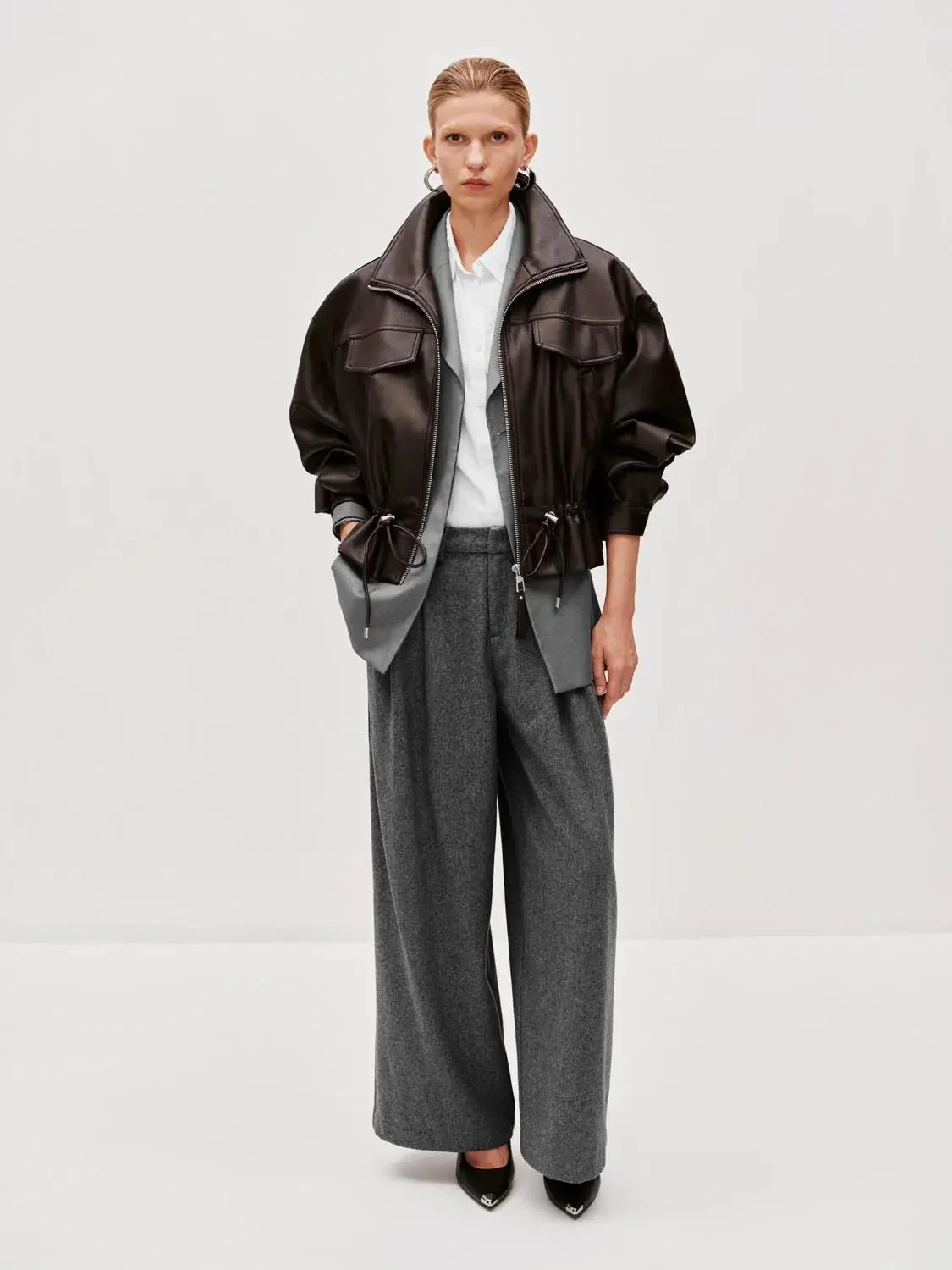 10206-leather-look-drawstring-pockets-bomber-jacket-4.webp Leather Look Drawstring Pockets Bomber Jacket