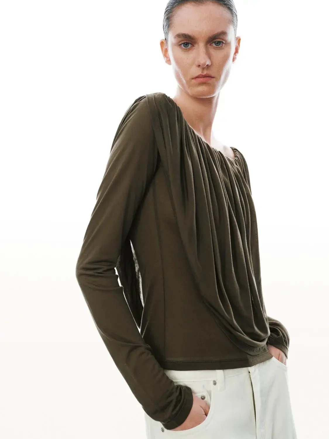 10221-lyocell-one-shoulder-ruched-long-sleeve-top-2.webp Lyocell One Shoulder Ruched Long Sleeve Top