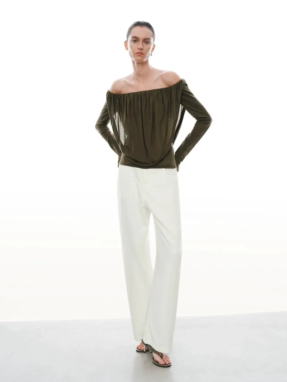 10221-lyocell-one-shoulder-ruched-long-sleeve-top-4.webp Lyocell One Shoulder Ruched Long Sleeve Top
