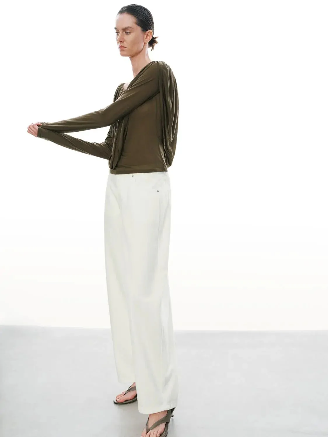 10221-lyocell-one-shoulder-ruched-long-sleeve-top-5.webp Lyocell One Shoulder Ruched Long Sleeve Top