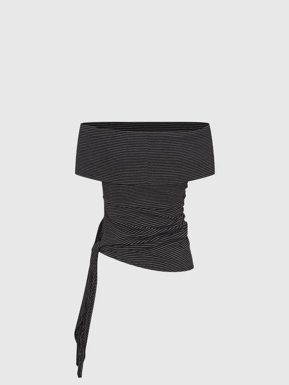 Striped Tie Detail Foldover Boat Neck T-Shirts