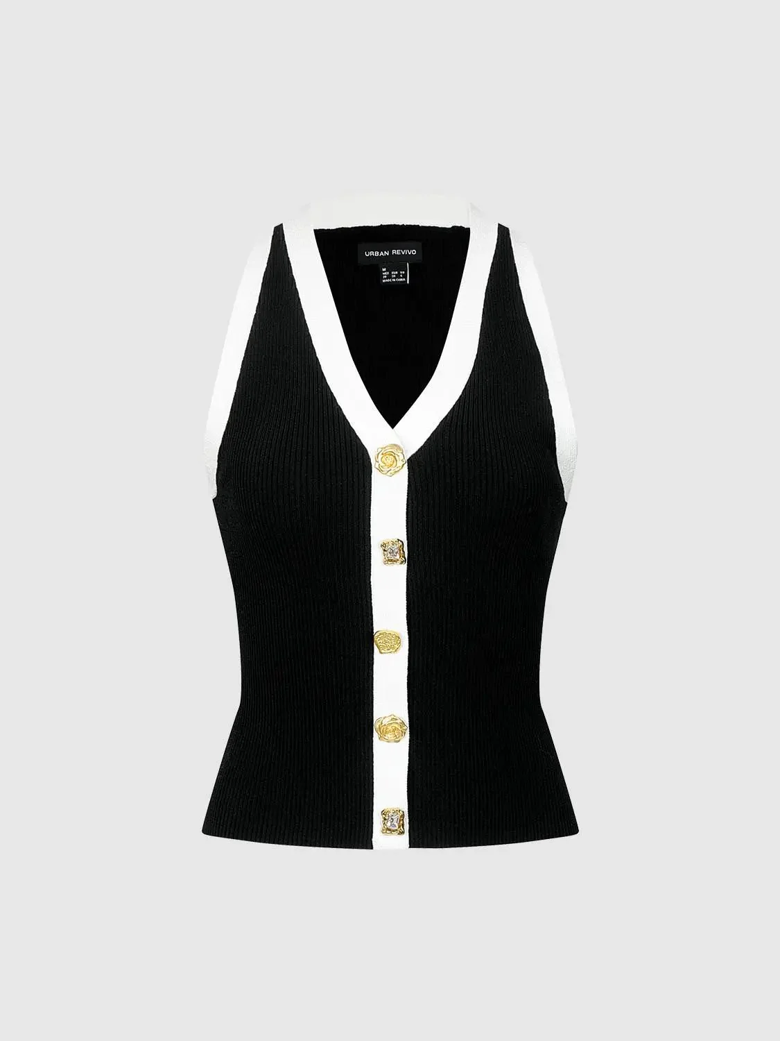 10274-linen-blend-contrast-trim-v-neck-button-up-vest-7.webp Linen Blend Contrast Trim V-Neck Button Up Vest