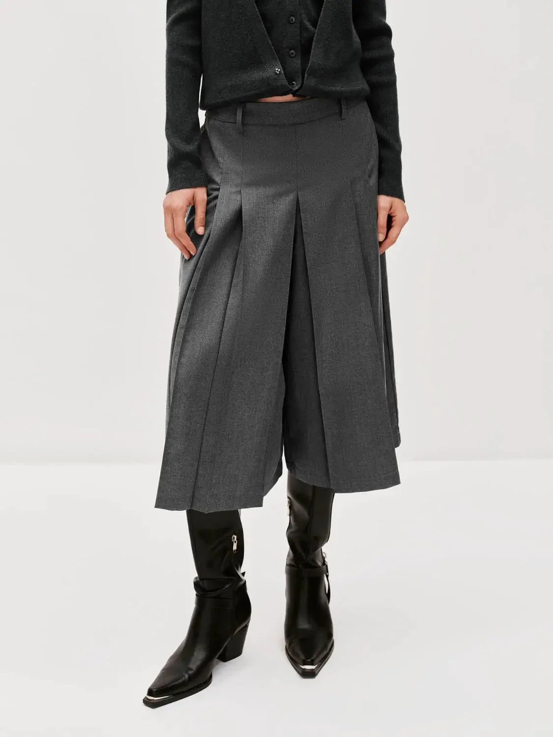 Capri Pleated Wide Leg Tailored Soft Woven Pants