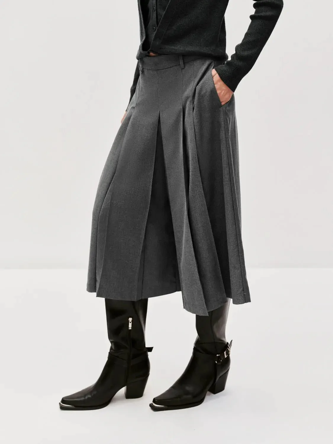 Capri Pleated Wide Leg Tailored Soft Woven Pants