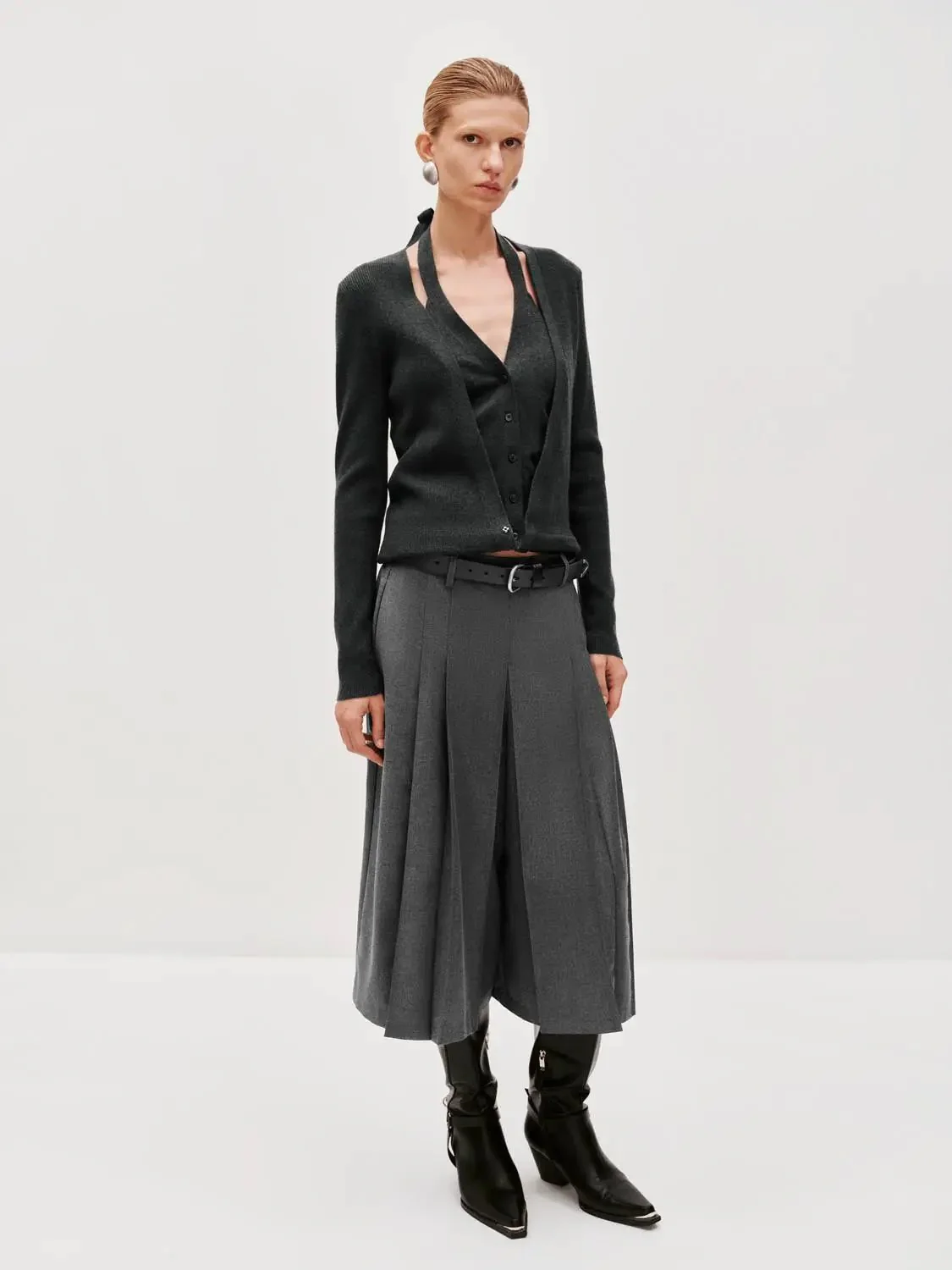 Capri Pleated Wide Leg Tailored Soft Woven Pants