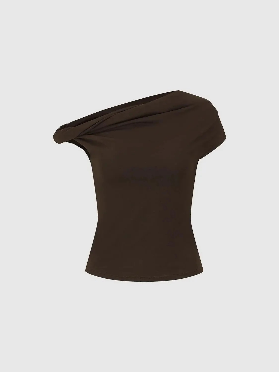 10304-brown-one-shoulder-ruched-stretch-modal-blend-top-7.webp Brown One Shoulder Ruched Stretch Modal Blend Top