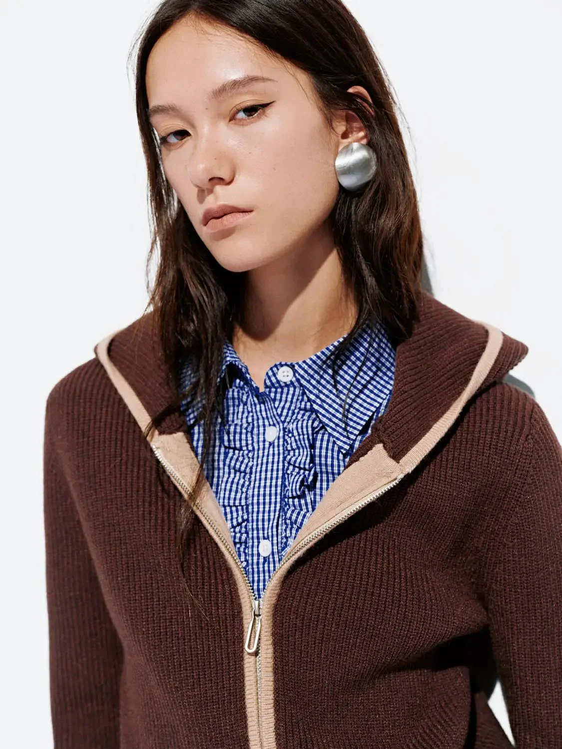 Light Gray Hooded Zip Up Knitted Cardigans
