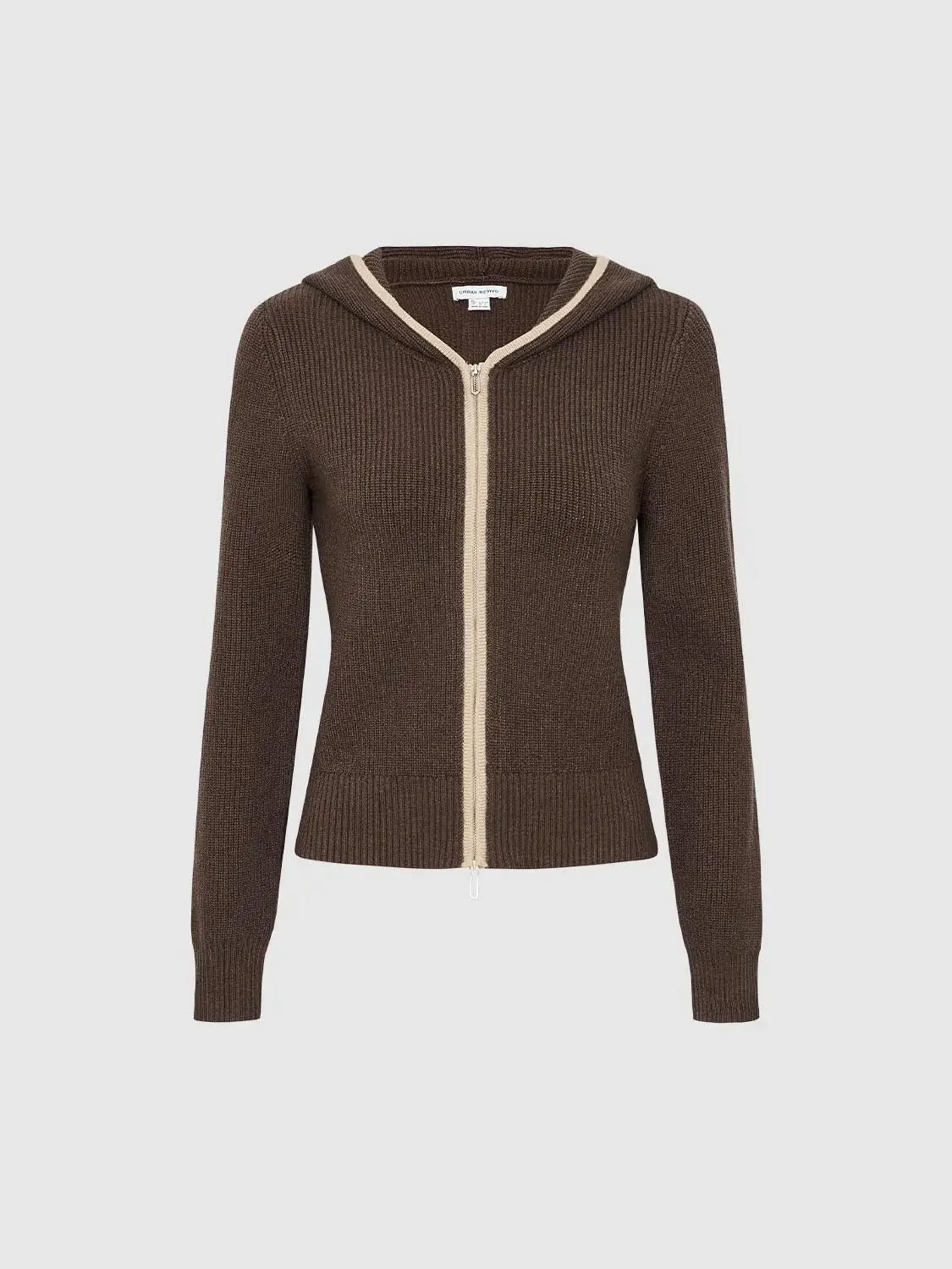 Light Gray Hooded Zip Up Knitted Cardigans