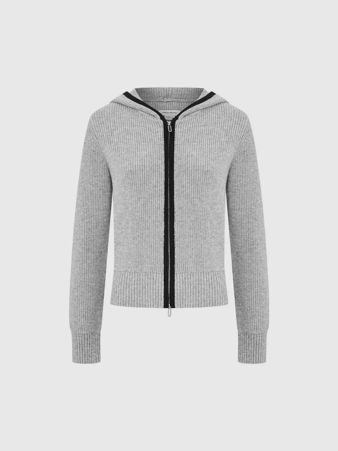 Light Gray Hooded Zip Up Knitted Cardigans