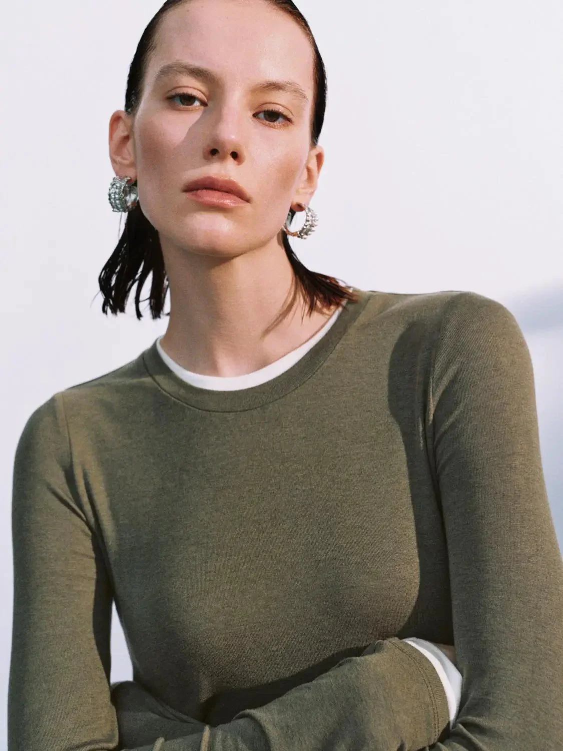 Lyocell Wool Blend Twist Hem Stretch Long Sleeve T Shirts