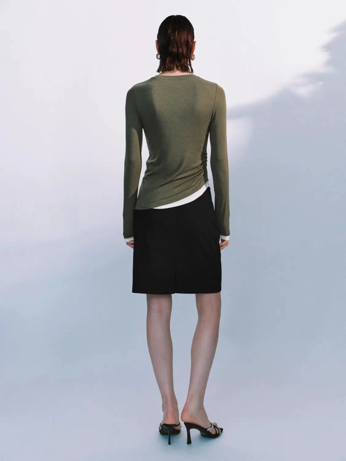 Lyocell Wool Blend Twist Hem Stretch Long Sleeve T Shirts