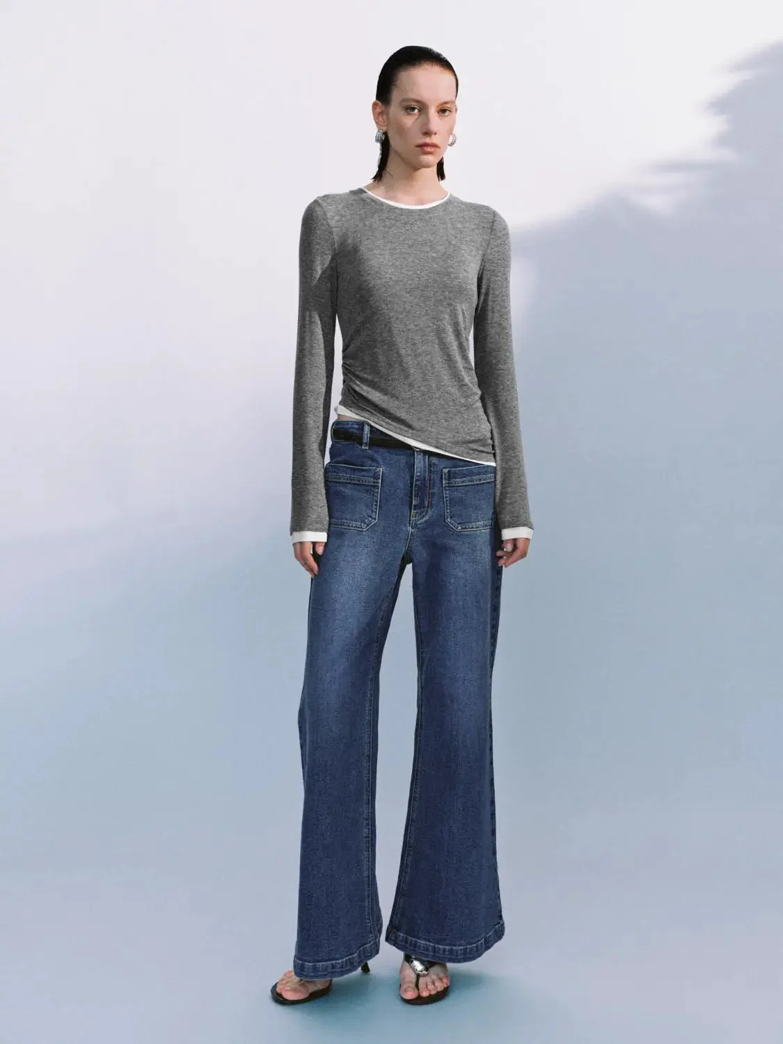Lyocell Wool Blend Twist Hem Stretch Long Sleeve T Shirts