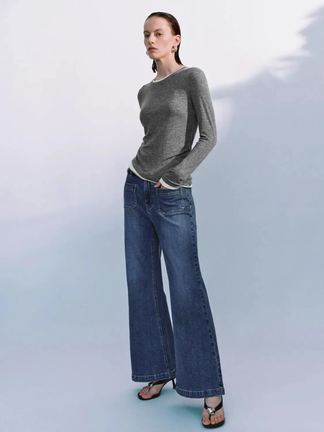 Lyocell Wool Blend Twist Hem Stretch Long Sleeve T Shirts