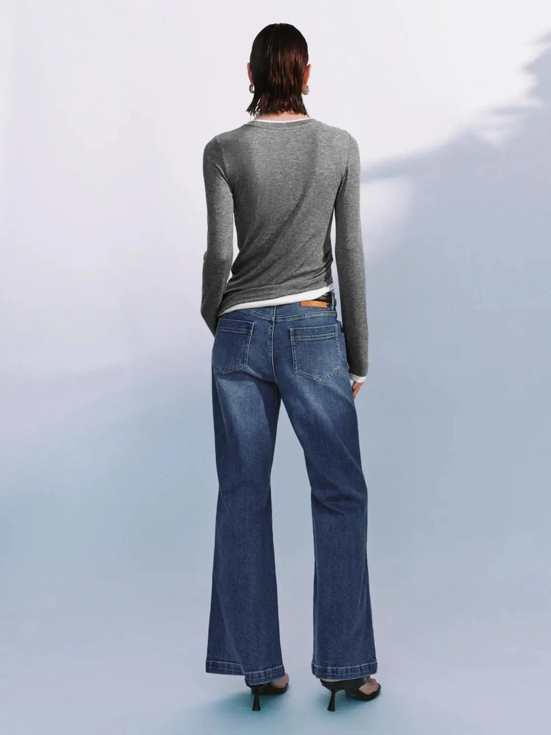 Lyocell Wool Blend Twist Hem Stretch Long Sleeve T Shirts