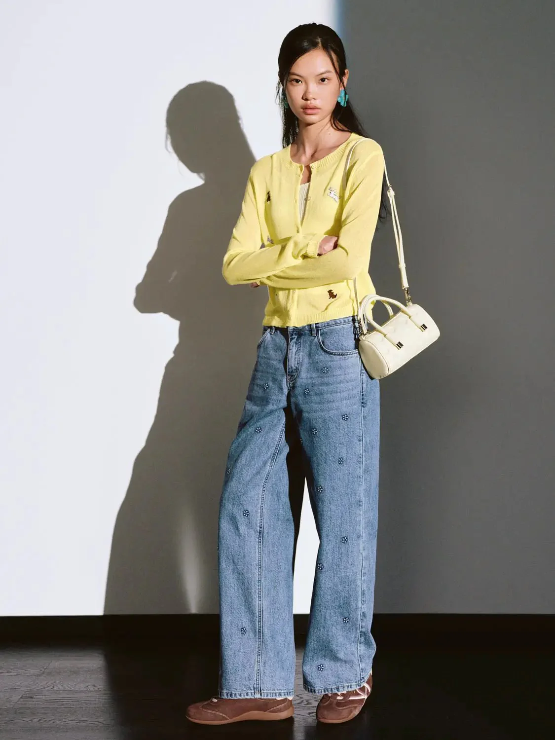 Lemon Embroidered Sheer Lightweight Knit Cardigan