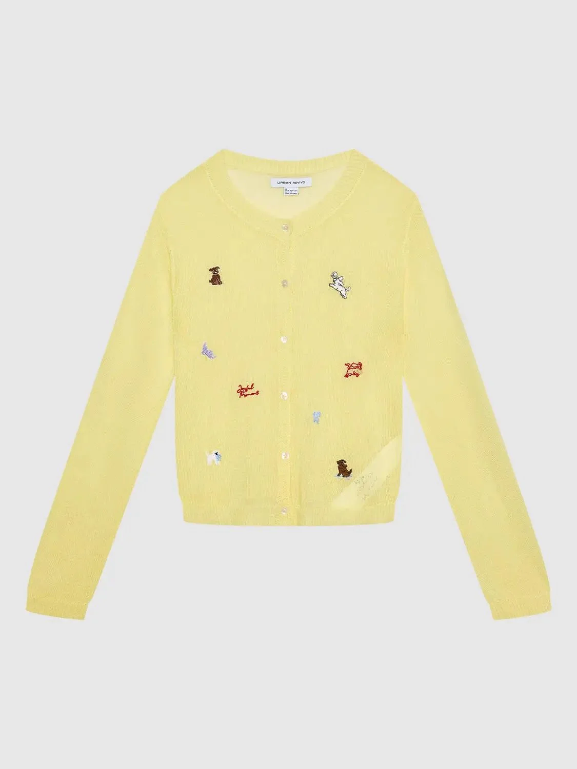 Lemon Embroidered Sheer Lightweight Knit Cardigan