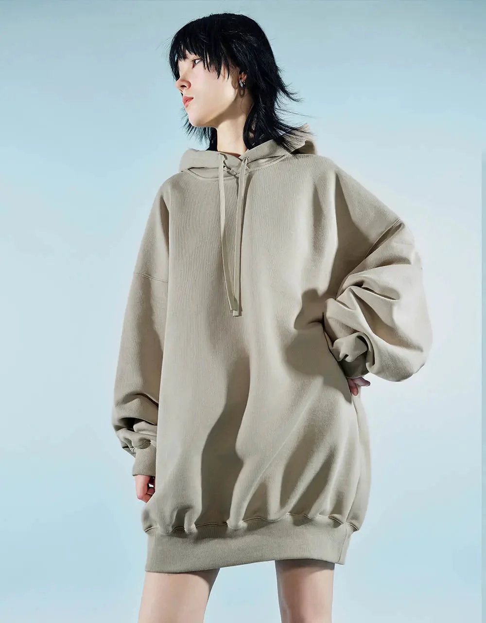 Cotton Drop Shoulder Sleeve Hooded Balloon Dress