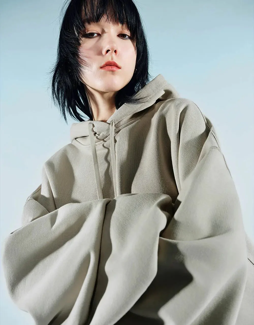 Cotton Drop Shoulder Sleeve Hooded Balloon Dress