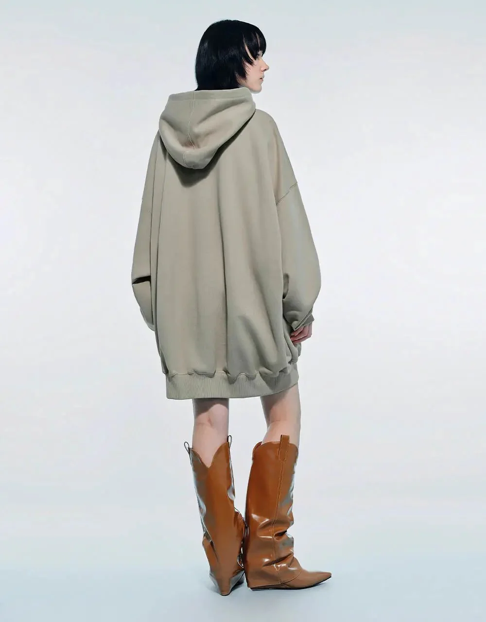 Cotton Drop Shoulder Sleeve Hooded Balloon Dress