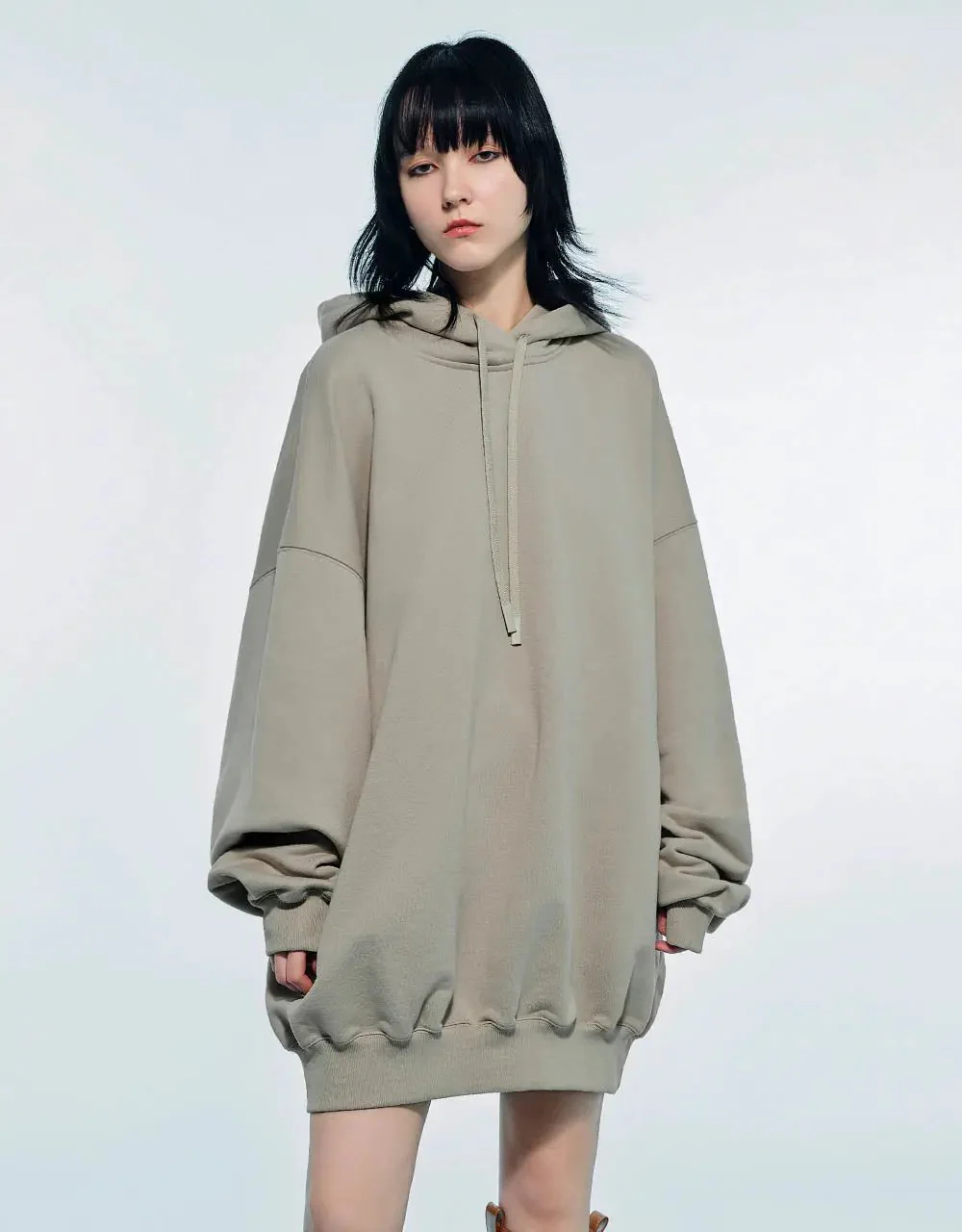 Cotton Drop Shoulder Sleeve Hooded Balloon Dress
