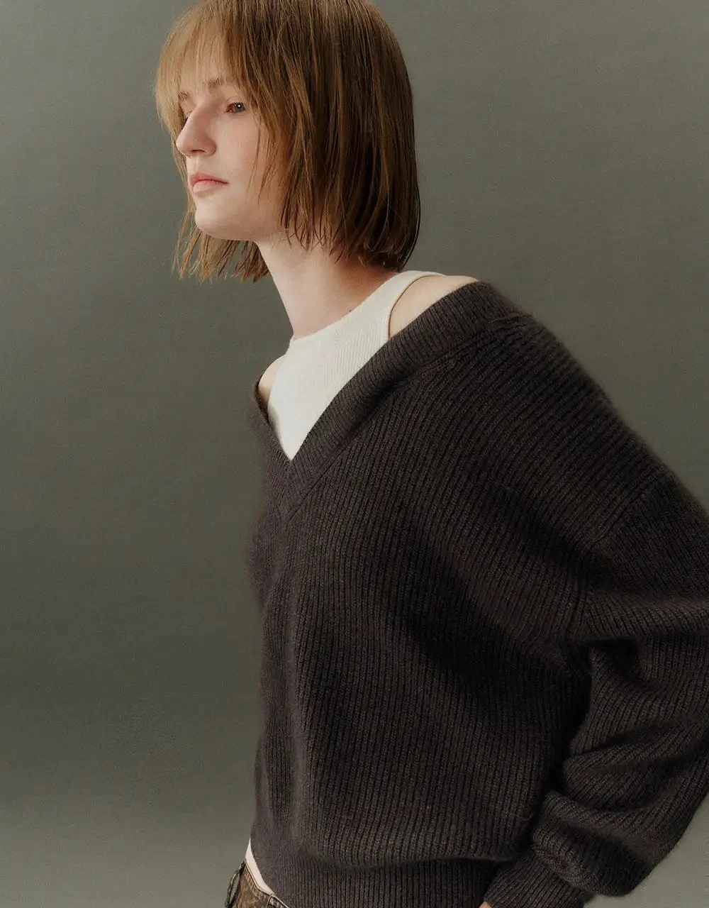 V-Neck Cozy Rabbit Hair Wool Knit Sweater