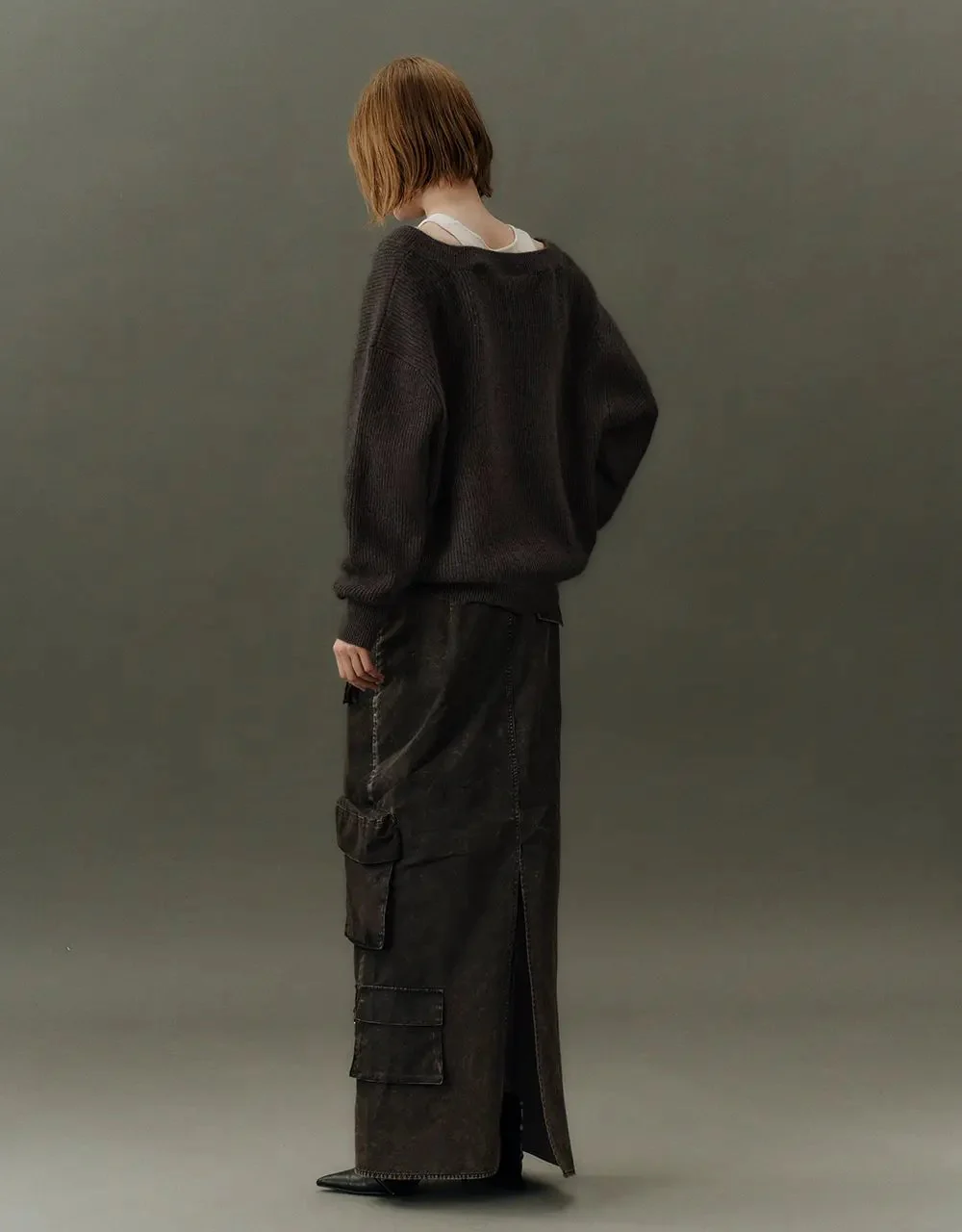 V-Neck Cozy Rabbit Hair Wool Knit Sweater