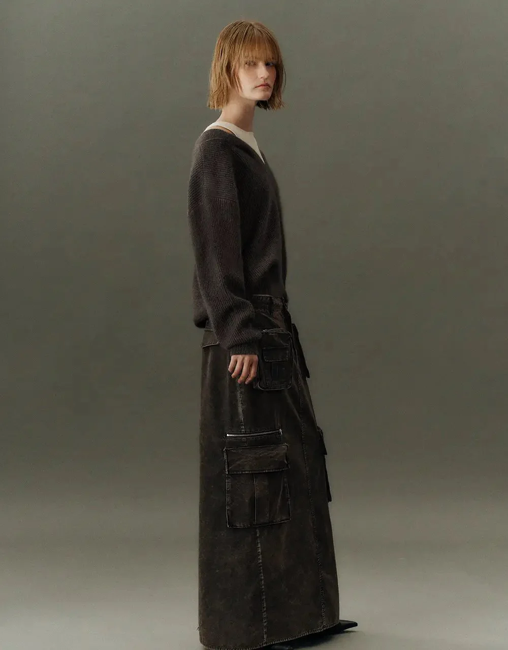 V-Neck Cozy Rabbit Hair Wool Knit Sweater