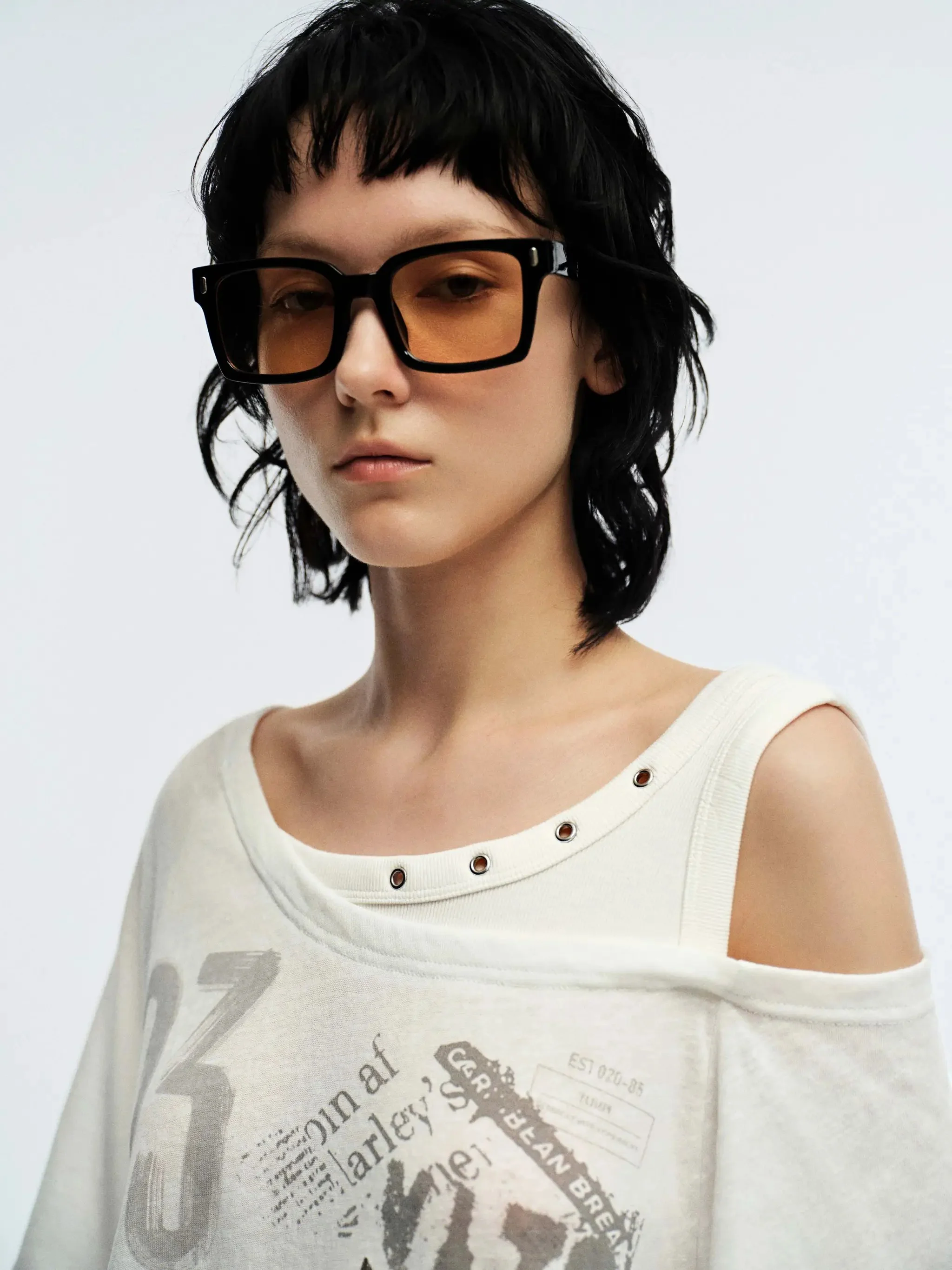 Cotton Graphic Print Sloped Shoulder Tee