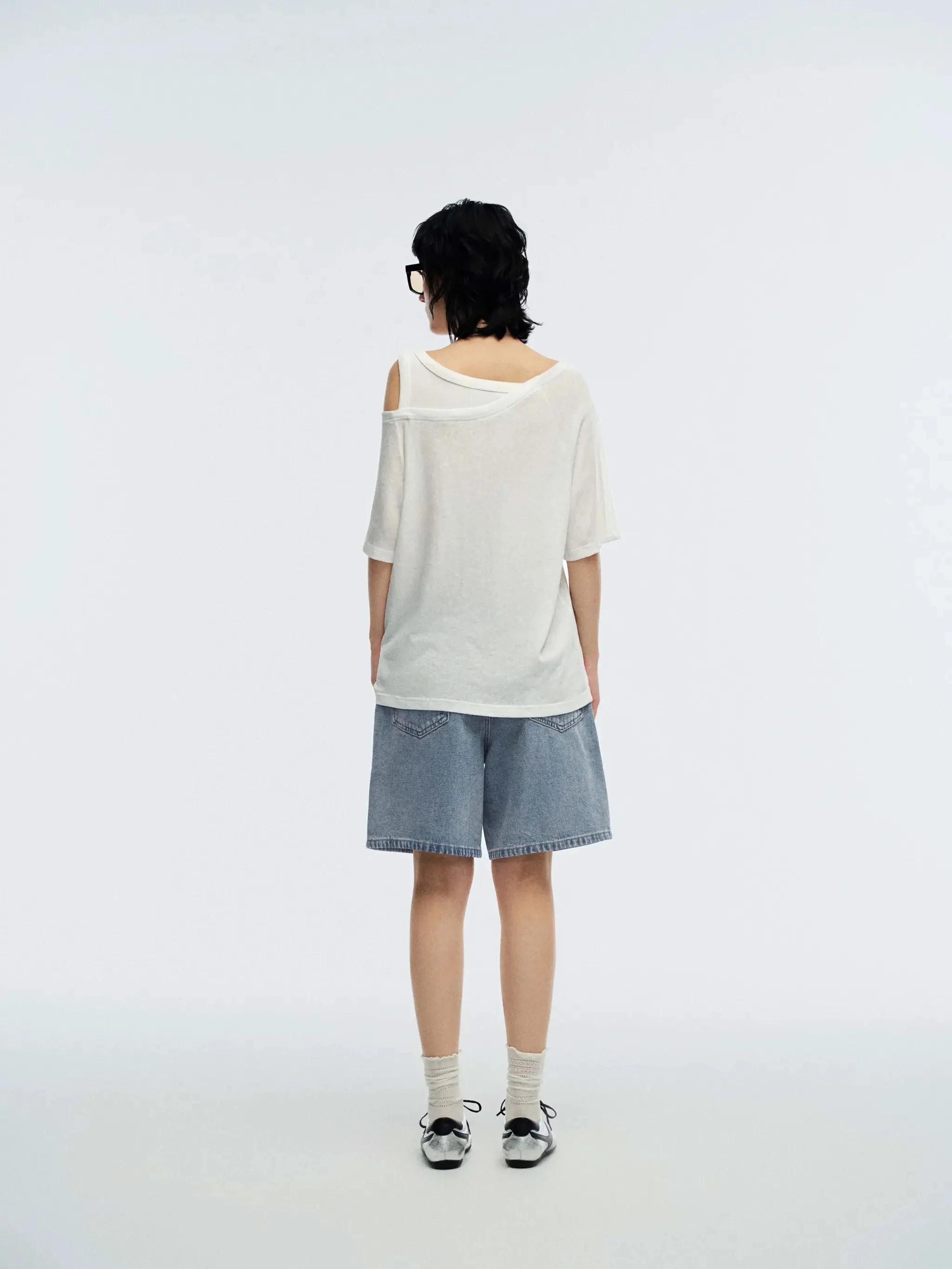 Cotton Graphic Print Sloped Shoulder Tee