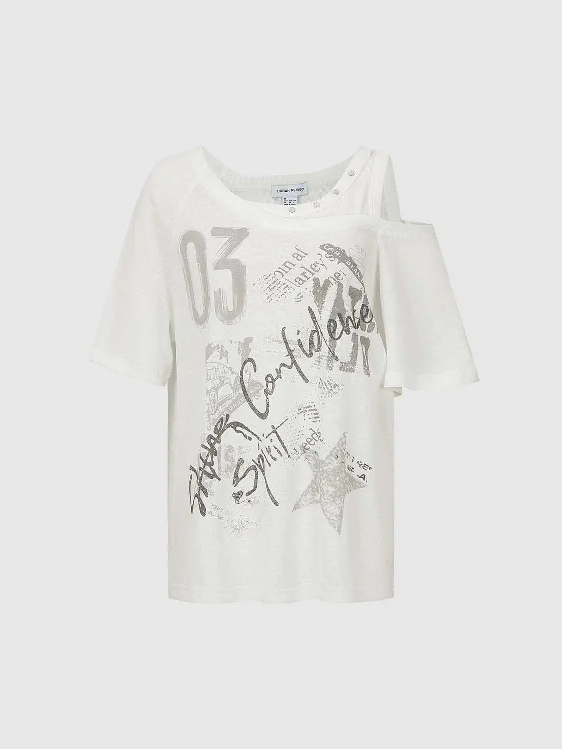 Cotton Graphic Print Sloped Shoulder Tee