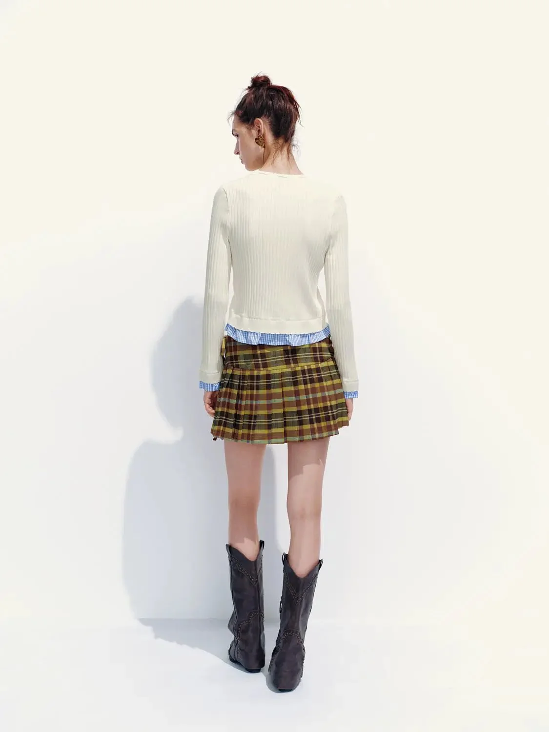 2 In 1 Textured Ribbed Bow Collar Cropped Knit Cardigans