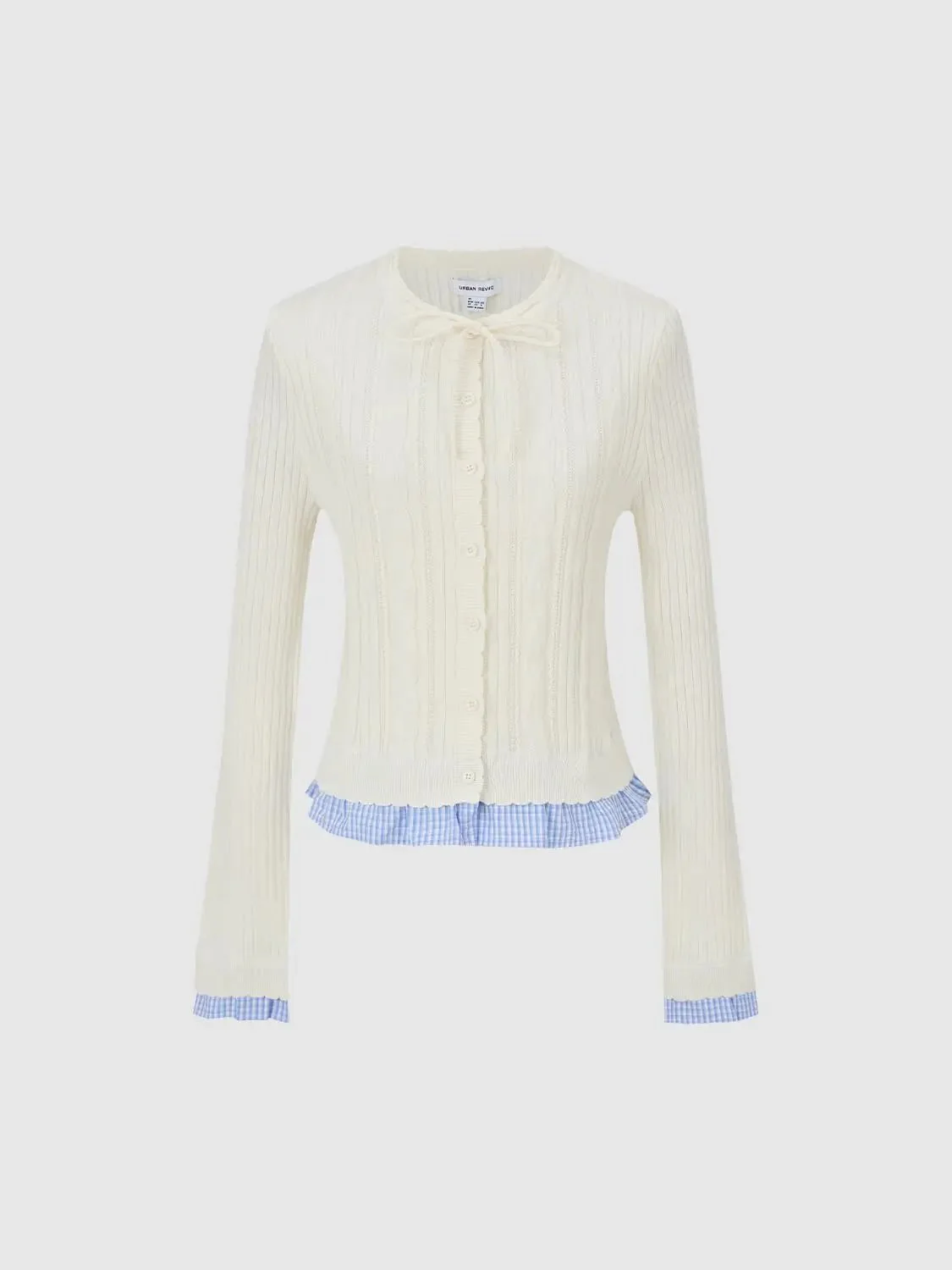 2 In 1 Textured Ribbed Bow Collar Cropped Knit Cardigans