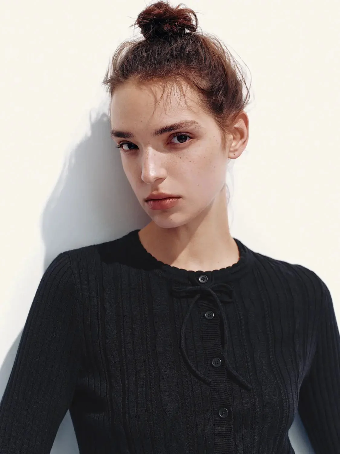 2 In 1 Textured Ribbed Bow Collar Cropped Knit Cardigans
