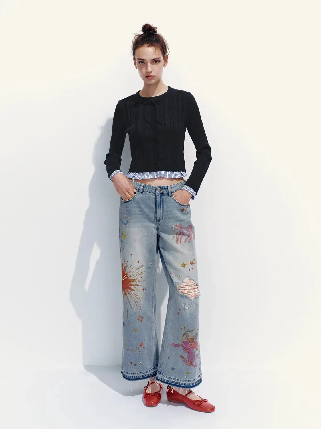 2 In 1 Textured Ribbed Bow Collar Cropped Knit Cardigans