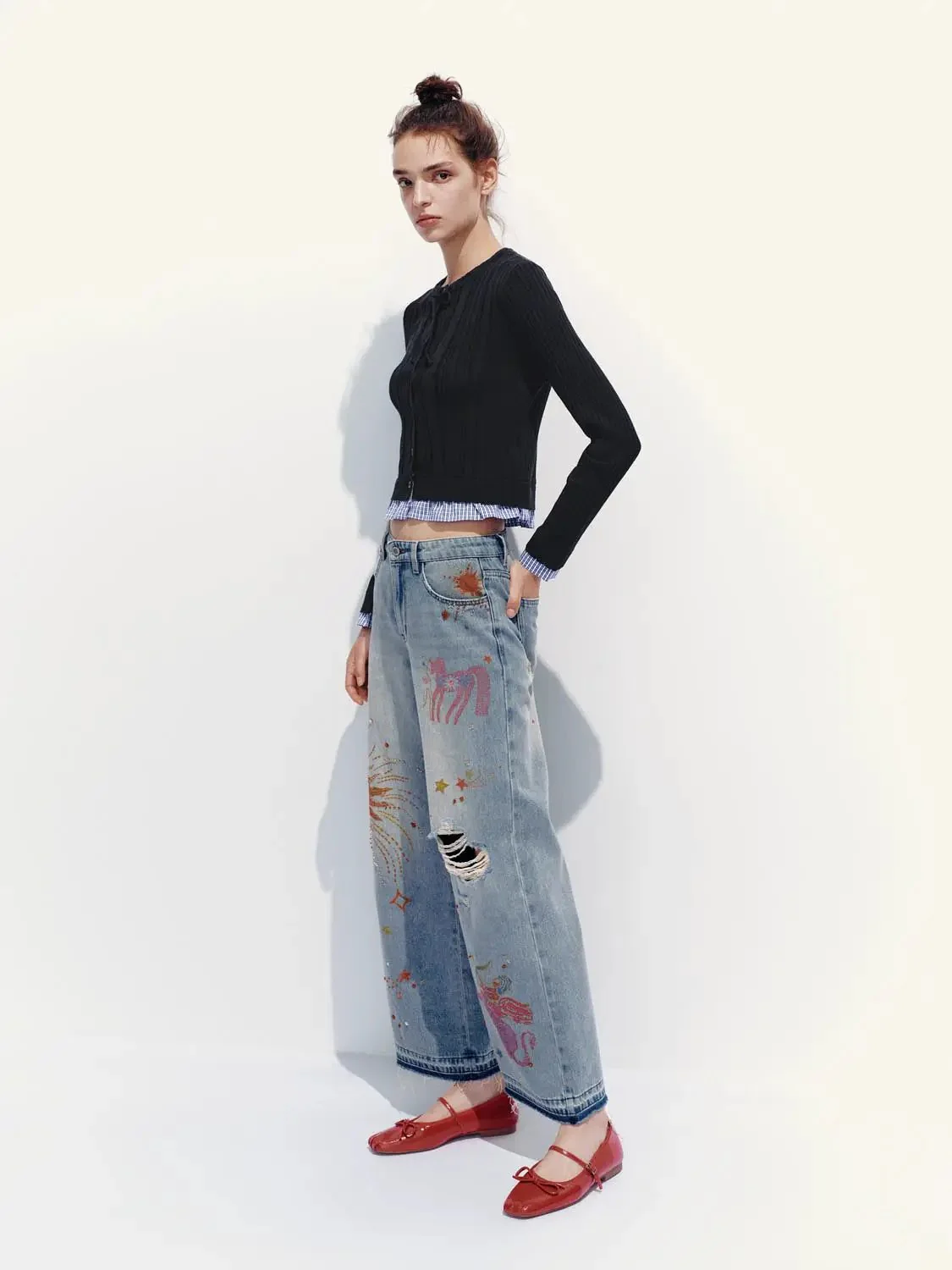 2 In 1 Textured Ribbed Bow Collar Cropped Knit Cardigans