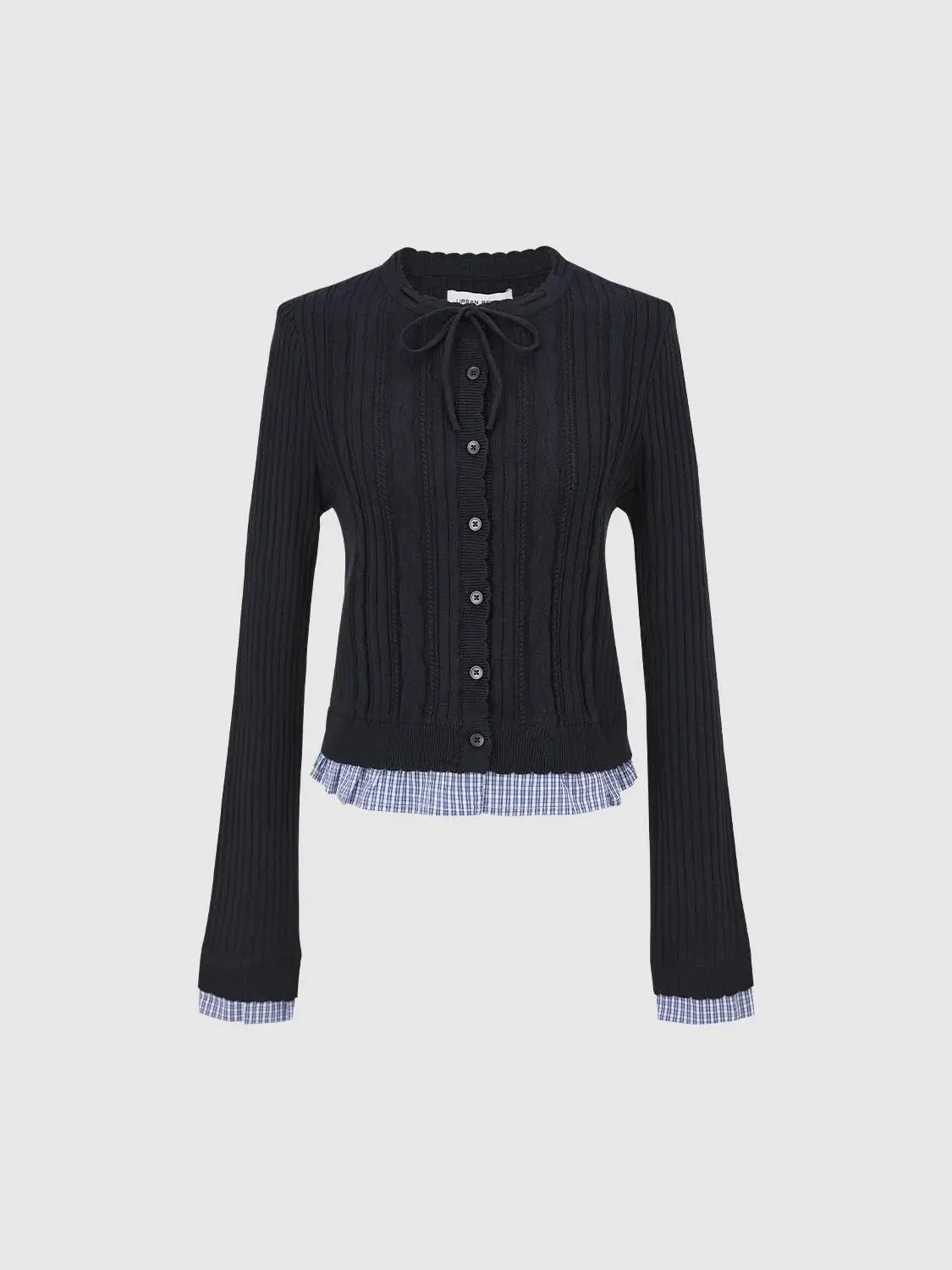 2 In 1 Textured Ribbed Bow Collar Cropped Knit Cardigans