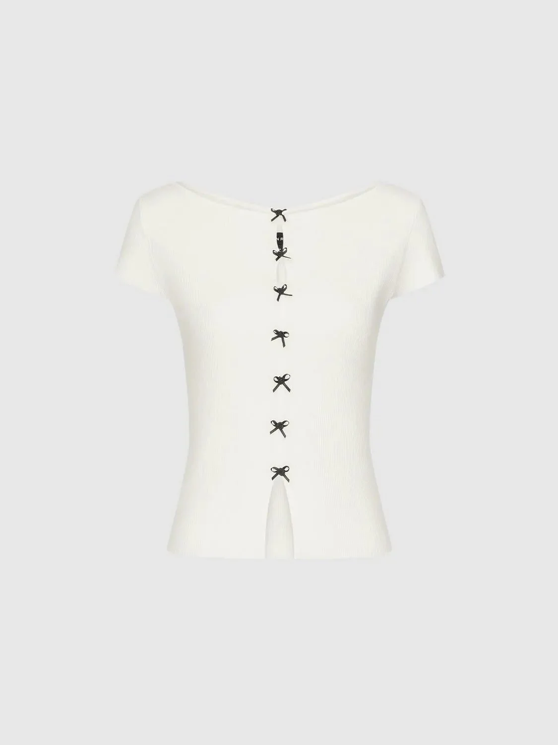 1082-bow-detail-slim-fit-knitted-fine-knit-t-shirt-7.webp Bow Detail Slim Fit Knitted Fine Knit T Shirt