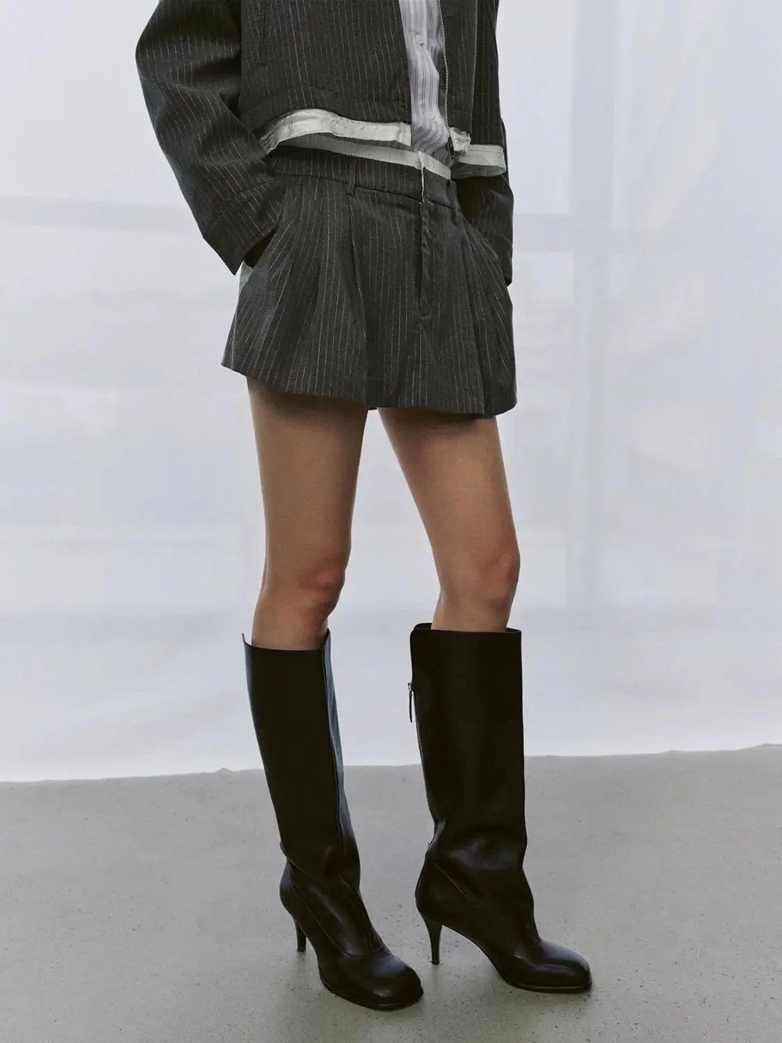 2 In 1 Striped Pleated Mini Fabric Skirts