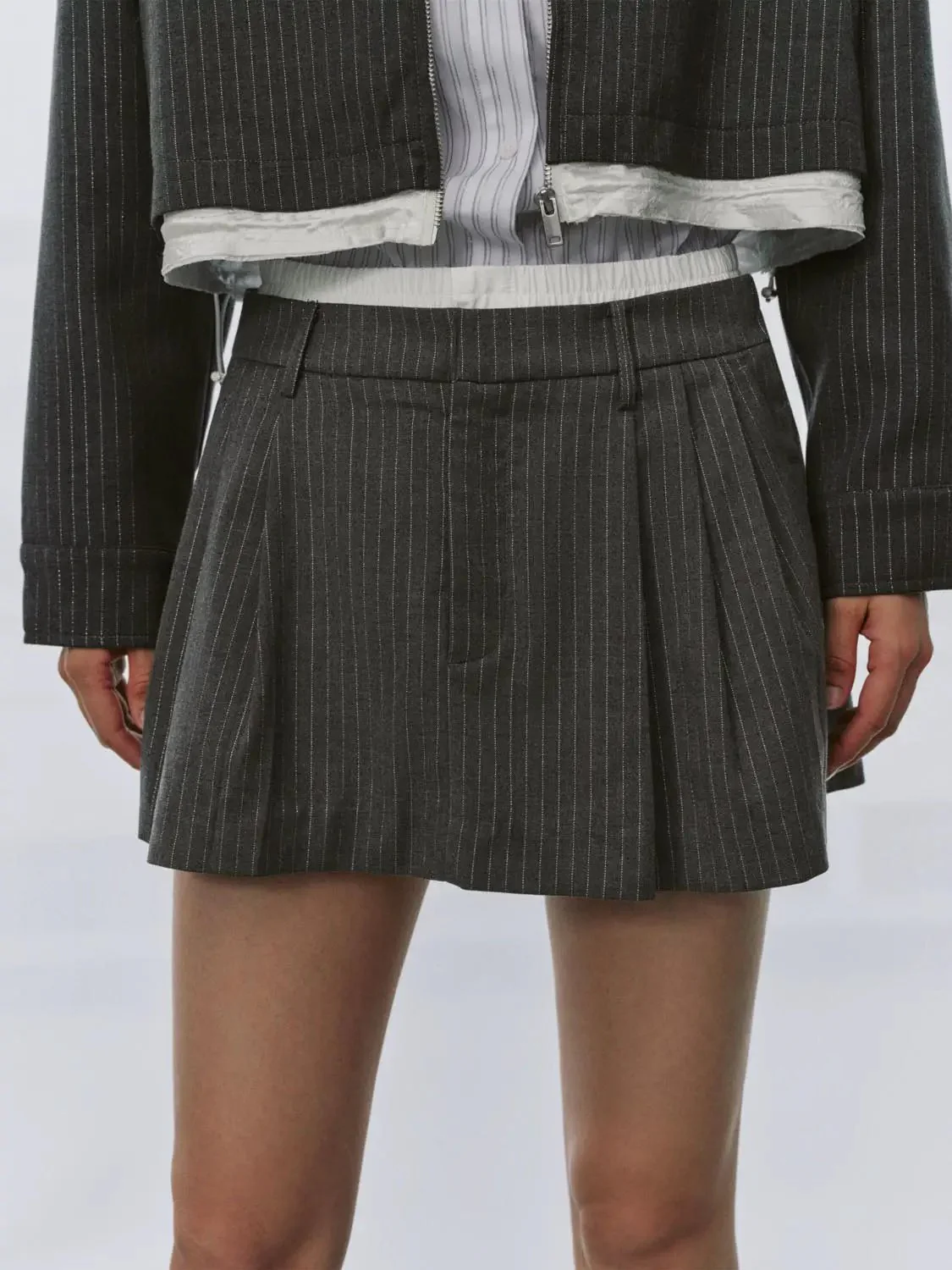 2 In 1 Striped Pleated Mini Fabric Skirts